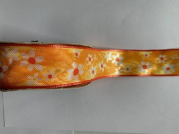 Taftband Tina orange, Blumen weiss-rot
